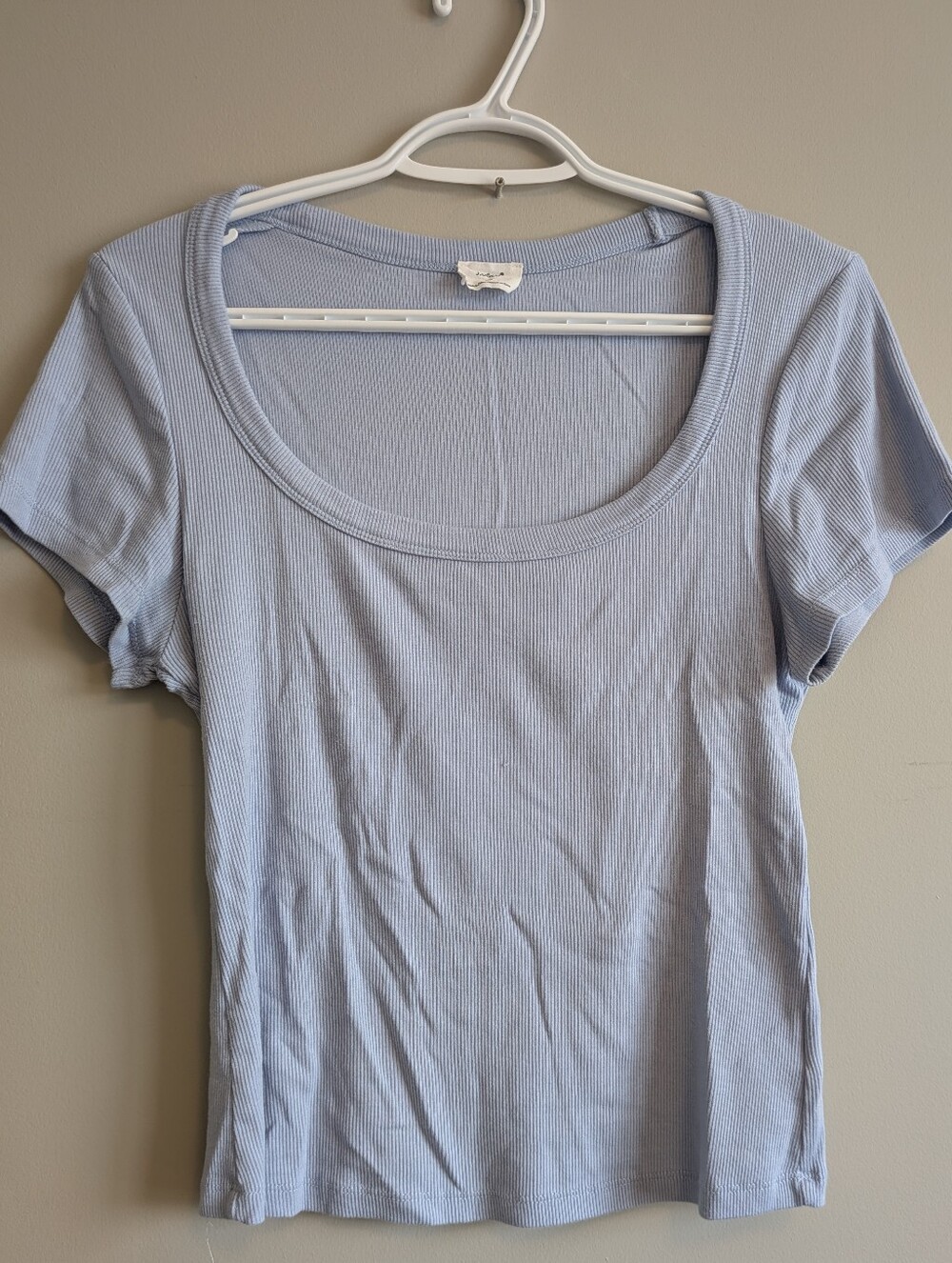 J.o&co Light Blue Ribbed Scoop Neck Women's Top
